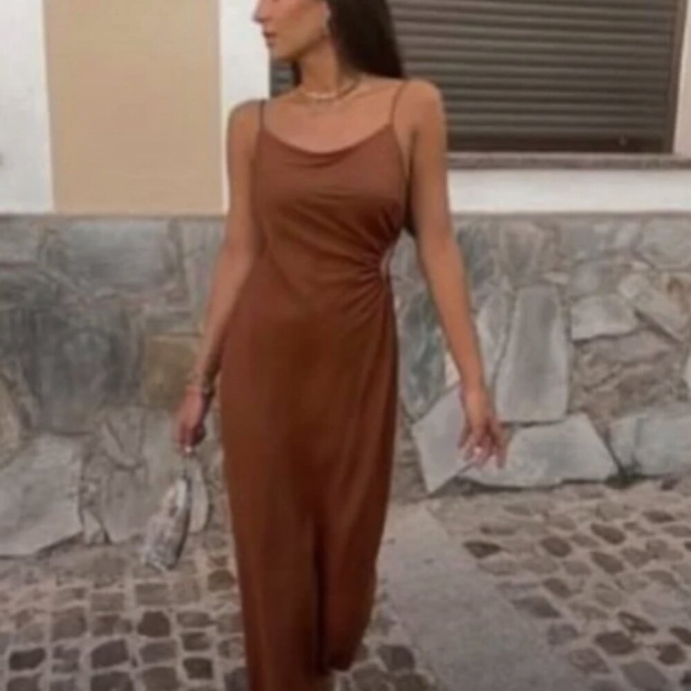 Zara Keyhole Linen Blend Midi Dress